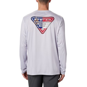 Columbia Muške Majice S Kapuljačom - PFG Terminal Tackle State Triangle Long Sleeve Big Sive | MJQW-